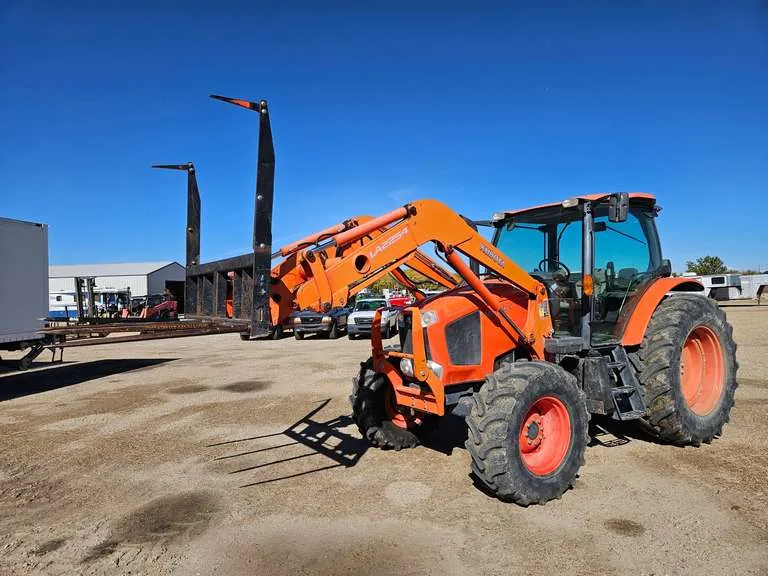 Kubota M135GX 135HP MFWD Tractor w/ Front Loader Hay Forks/ Grapple Bucket, sold November 2025